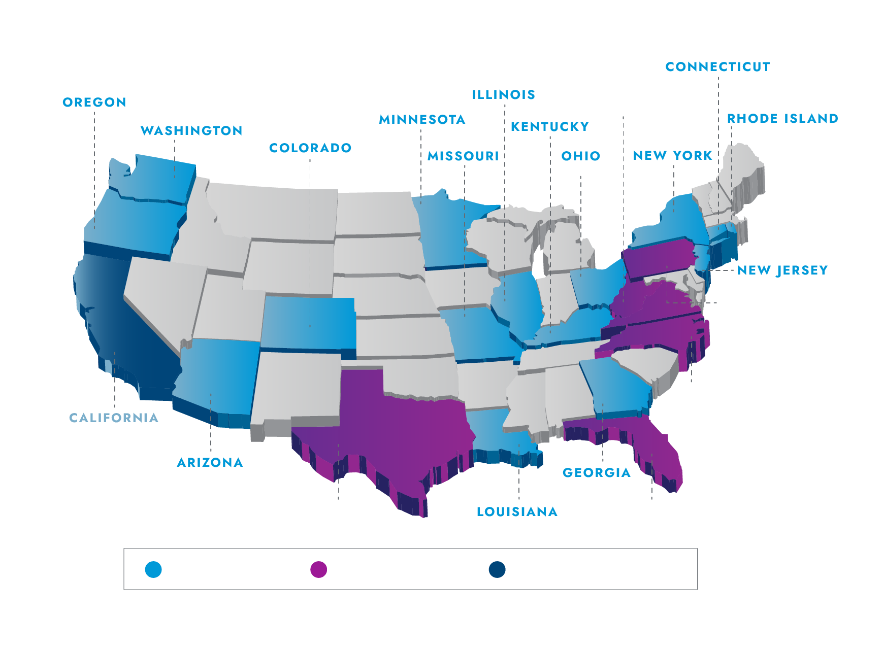 3D map showing states that have enacted legislation or have introduced legislation to eliminate surgical smoke