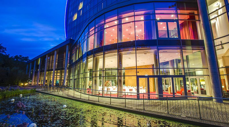 View of event room from outside next to the water 