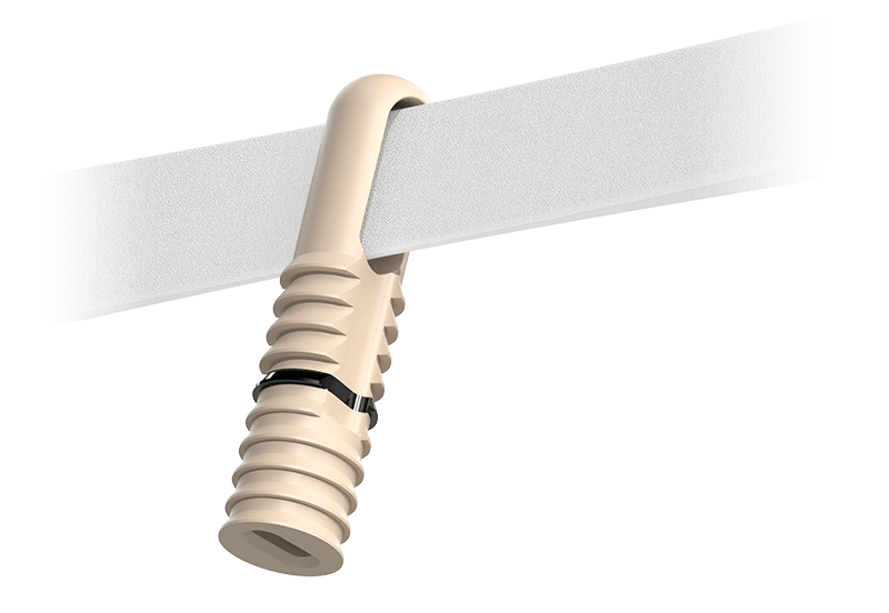 Imagen en primer plano del entramado BioBrace insertado a través del ojo del Hercules XE