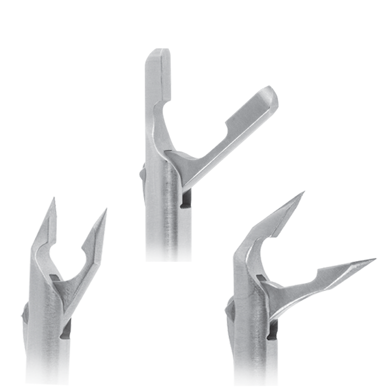 three different forceps graspers and retriever heads