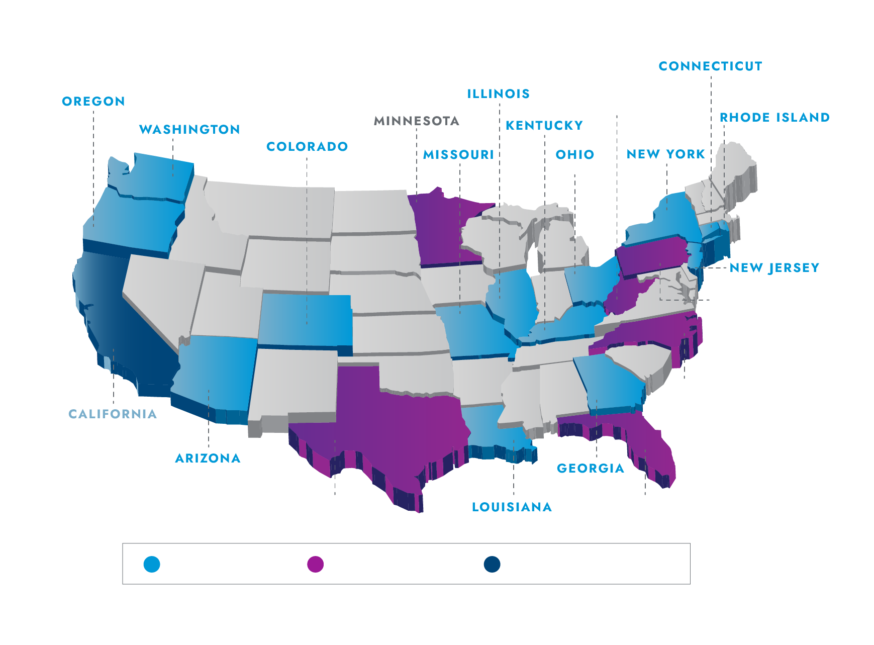 3D map showing states that have enacted legislation or have introduced legislation to eliminate surgical smoke